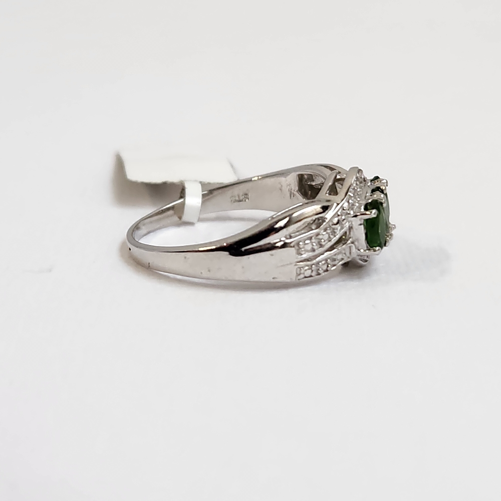 [SOLD LOCALLY] 925 Diopside Trilogy & Zircon Ring Sz 7 Petite Semi Vintage - Picture 5 of 12
